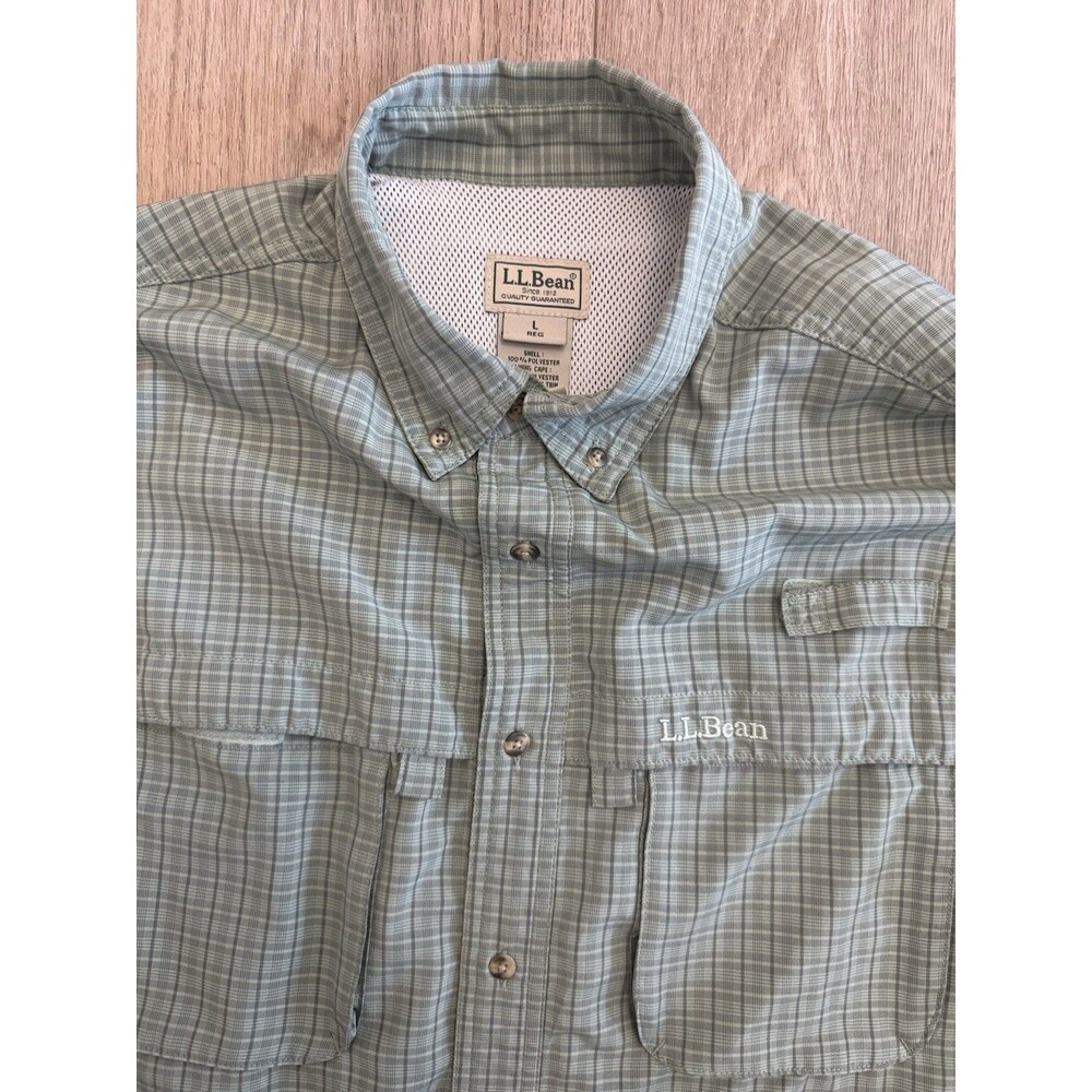 Men’s Large LL Bean Hiking Shirt Green Performance Tech Breathable Outdoor
